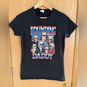 “Founding Daddy” American Patriotic President Black Graphic Short Sleeve Tee S